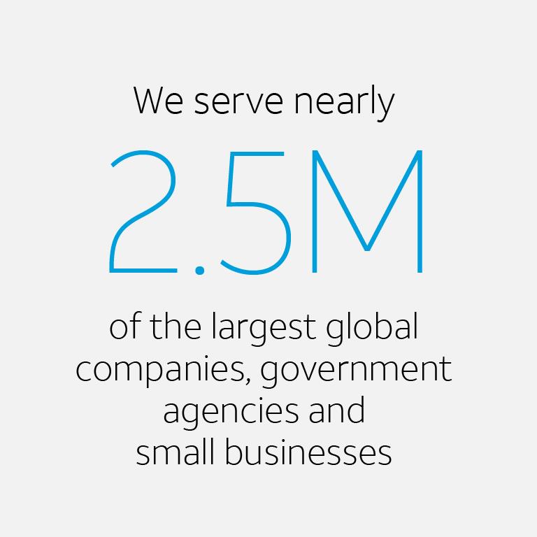 We serve nearly 2.5 million of the largest global companies, government agencies and small businesses.