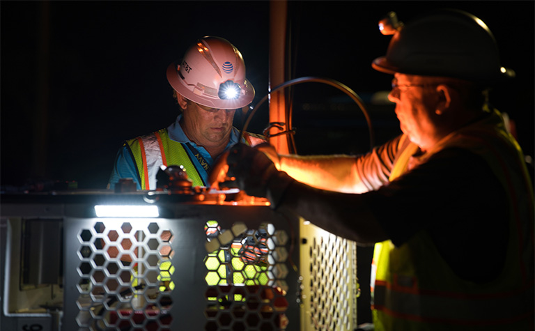 AT&T disaster response team members set up FirstNet Compact Rapid Deployable (CRD) in Wheeler County, GA.