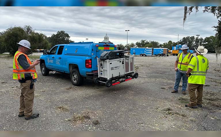 FirstNet Compact Rapid Deployable (CRD) leaving staging yard for deployment in the aftermath of Helene.